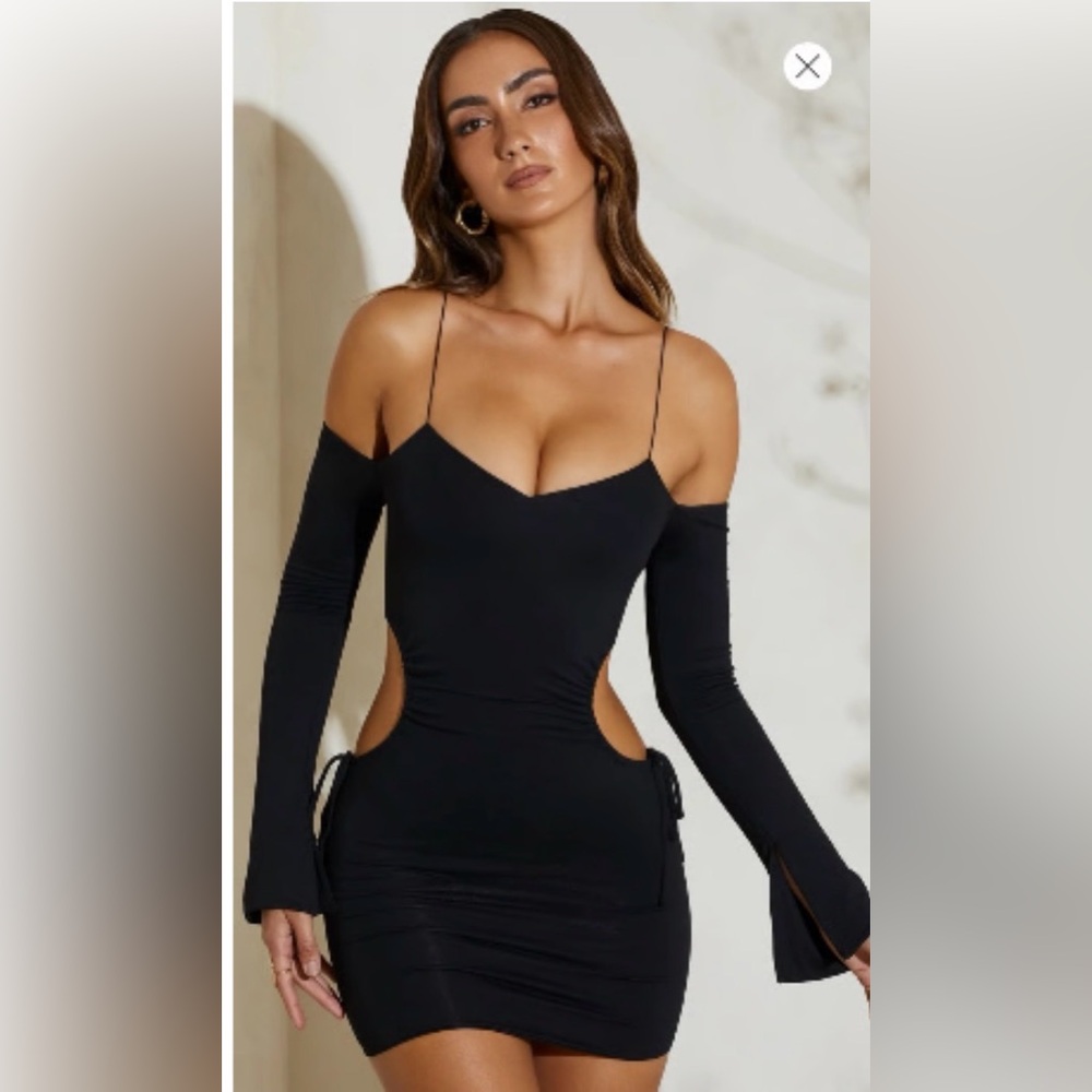 Oh Polly Black Cold-Shoulder Cutout Mini Dress